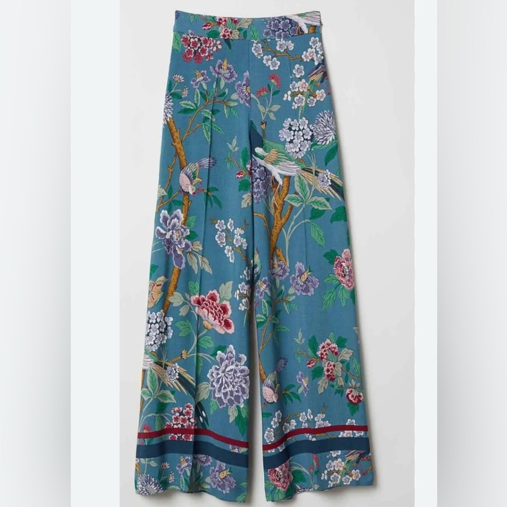 GP&J Baker x H&M Teal Wide-Leg Floral Jumpsuit Pants Botanical Print